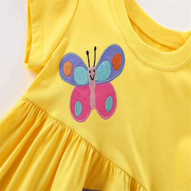 Jumping Meters 3-8T Summer Princess Girls Dresses Butterfly Embroidery Party Birthday Frocks Children\'s Costume Baby Dresses
