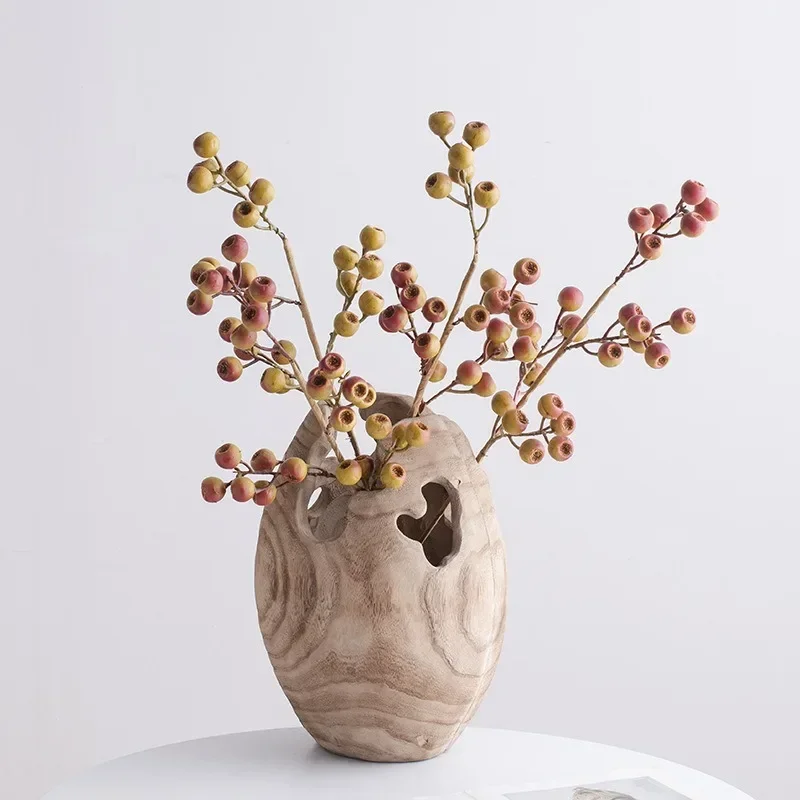 Large Retro Wooden Floor Vase - High-End Flower Arrangement for Living Room Elegance