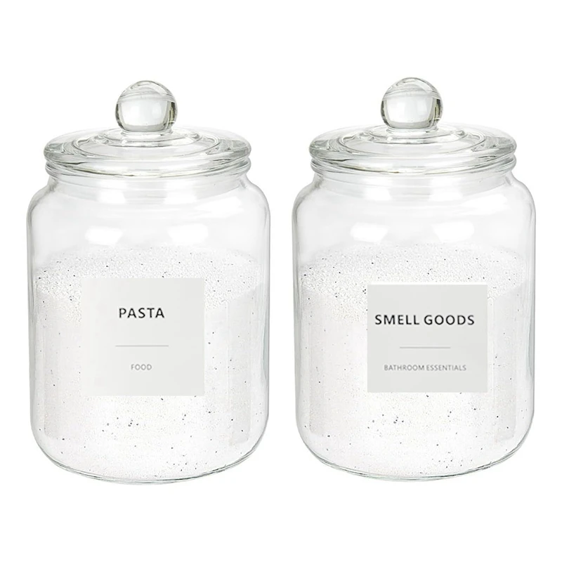 2Pcs Half Gallon Glass Jars Set With Airtight Lids For Laundry Detergent, Cookies, Flour, (67 Oz), 24 Labels