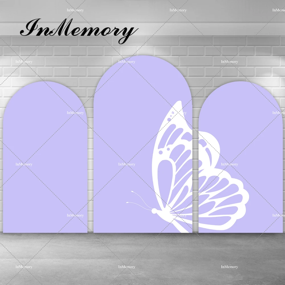 White Butterfly Purple Color Arch Backdrop Cover for Girls Newborn Baby Shower 1st Birthday Party Background Chiara Wall Banner