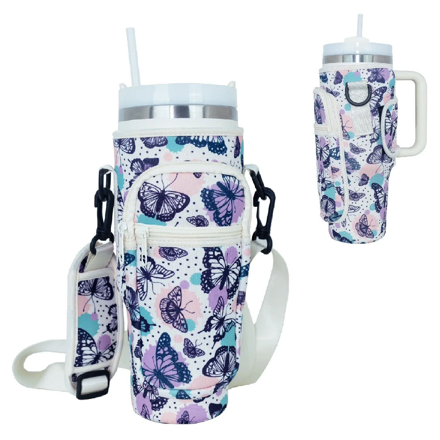 

30/40oz Water Bottle Carrier Bag for Stanley Cup - With Strap, Phone & Card Bag - Neoprene Water Bottle Bag for Stanley cup!