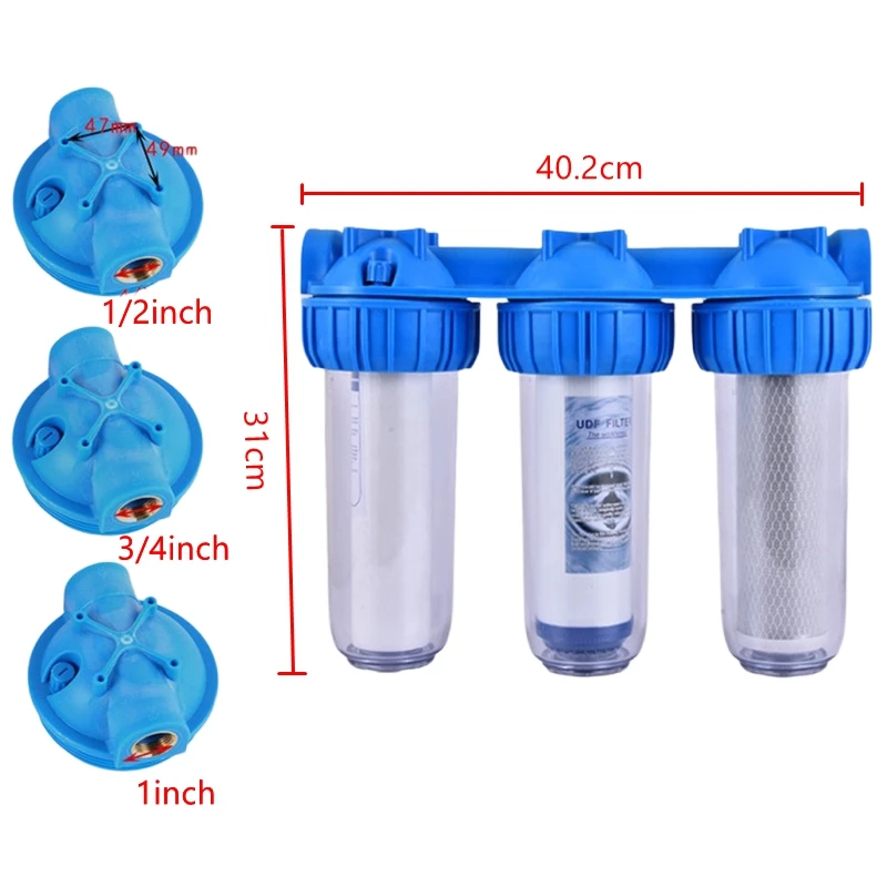 1Set 10inch Three Stage Filter Bottle with Washable Filter Element High Pressure Cleaning Equipment Prefiltration