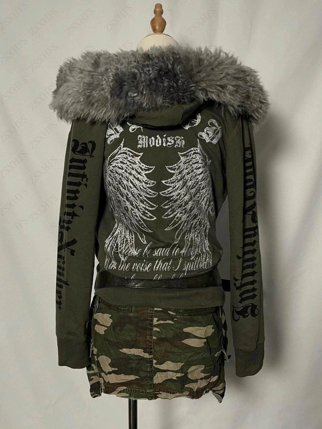 

Эстетические толстовки в готическом стиле, армейский зеленый уличная одежда, топ, женская одежда, тонкий свитшот на молнии с капюшоном в стиле панк, винтажное пальто