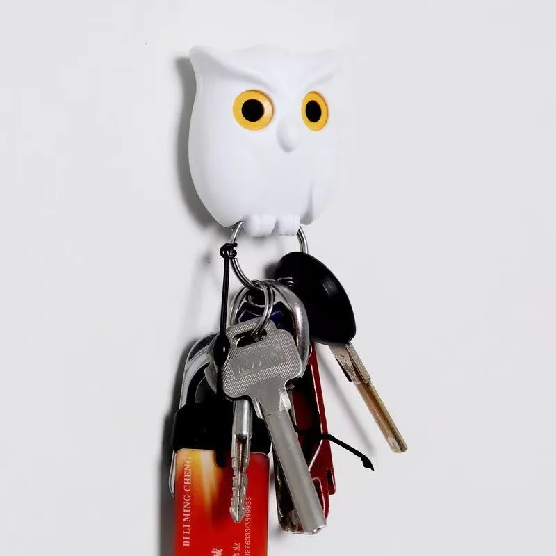 Owl Magnetic Keychain Hook, Blinking Eyes Owl Fridge Magnet Wall Hook, Creative No-Drill Adhesive Key Holder for Home Entryway