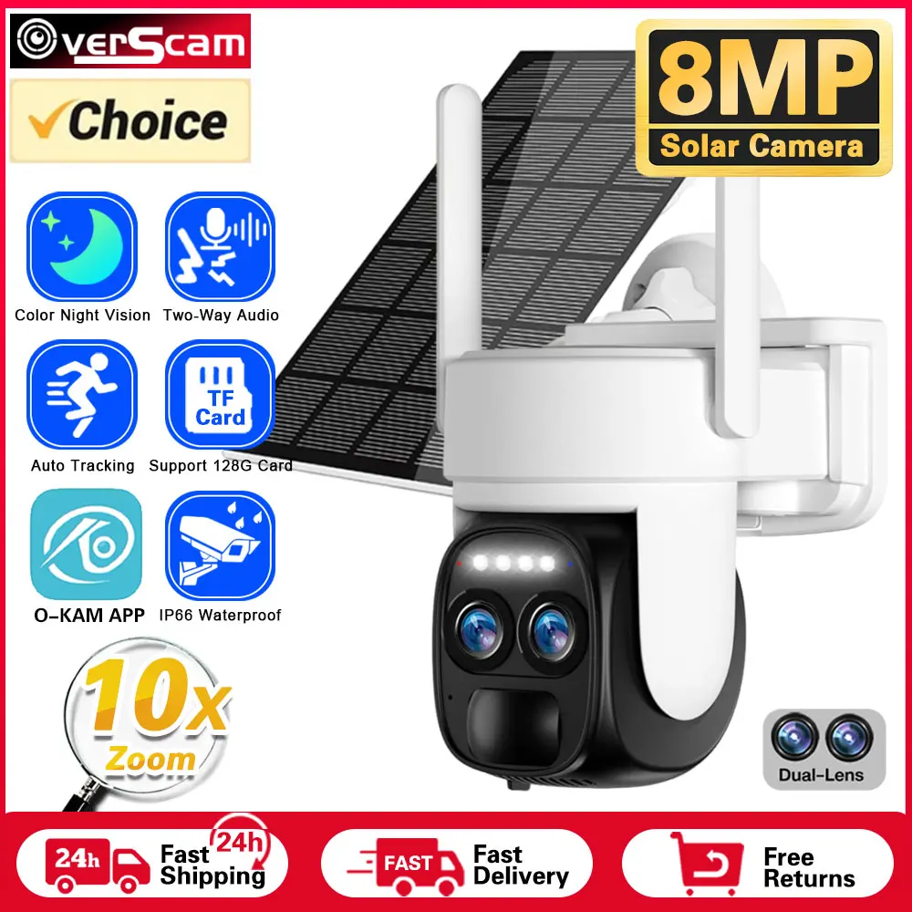 

10X Optical Zoom 8MP Dual Lens WIFI PTZ Solar IP Camera 4K Outdoor Color Night Vision Bulit-in Battery Security Camera