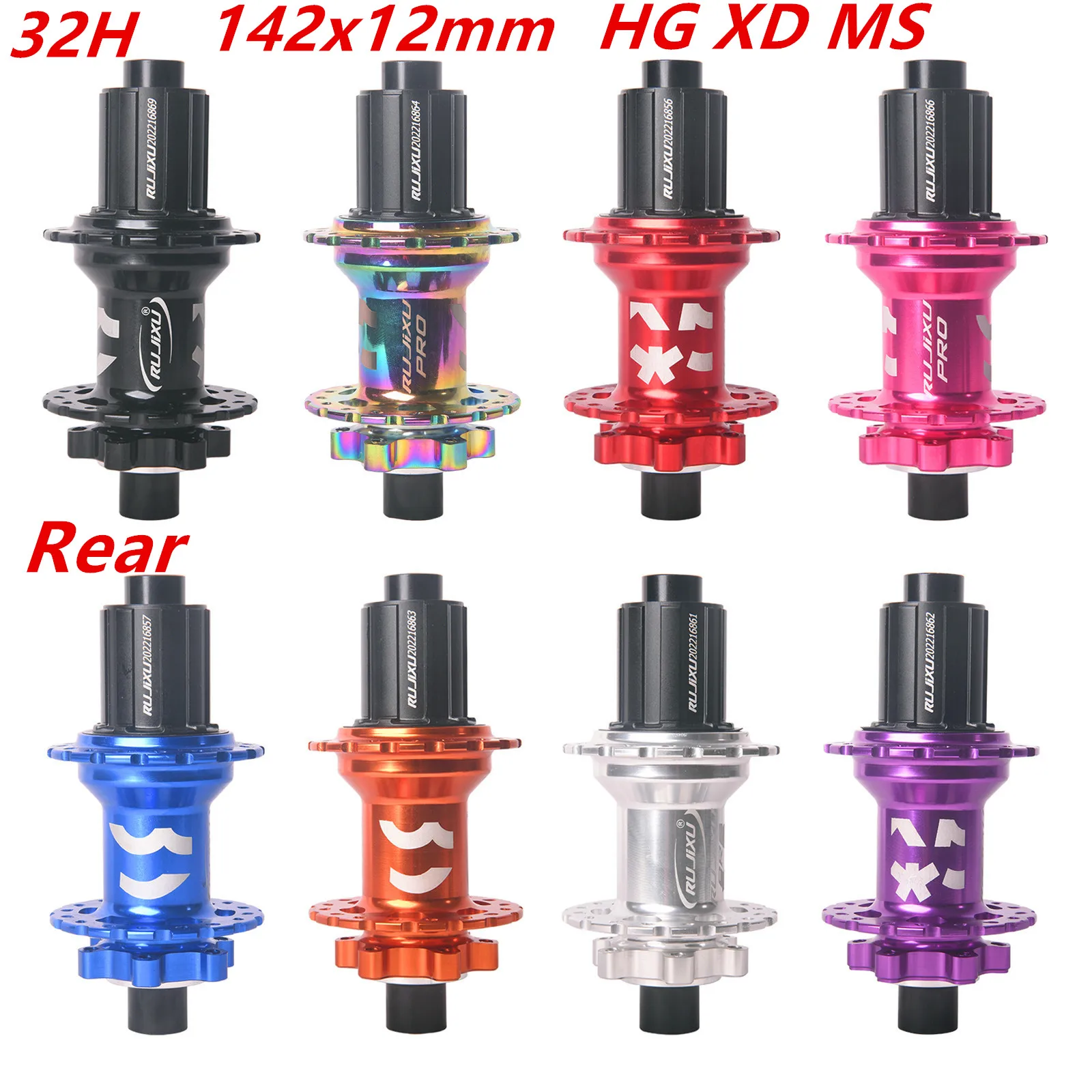 RUJIXU 6 Pawls Hubs142x12mm Rear Hub Bearing Freehub HG MTB Bike Four Palin 32H 36H Rear Hub for 7-12 Speed Noisy Cube Bicycle