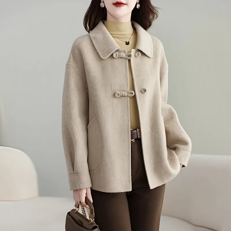 

Двусторонняя шерстяная куртка для женщин Sli Simple Faion Mommy Одежда для похудения Верхняя одежда Корейский Sle Commute