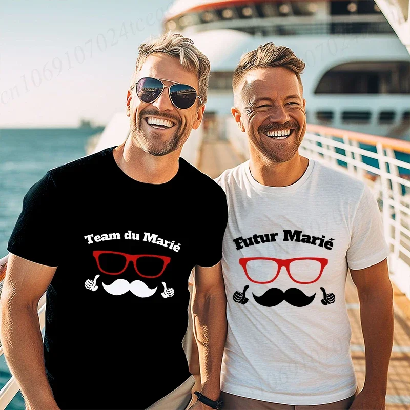 مضحك الجرافيك الفرنسية الرجال واحد وداع القمم الزفاف بلايز البكالوريوس حفلة فرقة تي شيرت Evg المستقبل فريق العريس رجل التي شيرت #4