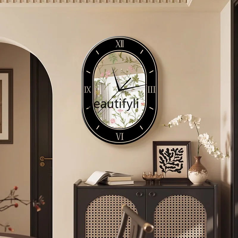 

Medieval wall clock, retro living room home wall-mounted clock dining room high-end silent clock mirror