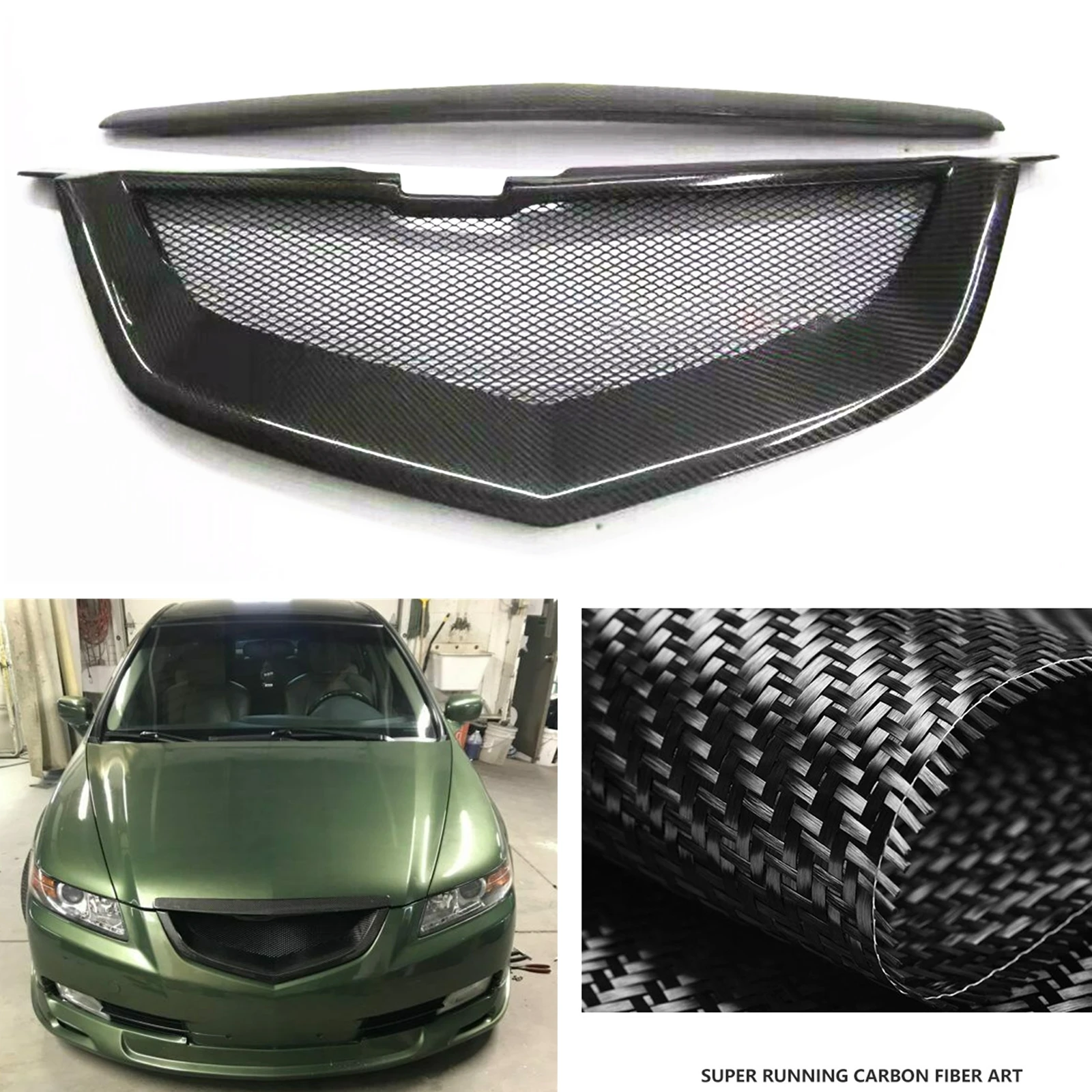 Front Grille Racing Grills For Acura TL 2004 2005 2006 2007 2008 Real Carbon Fiber/Fiberglass Car Upper Bumper Hood Mesh Grid