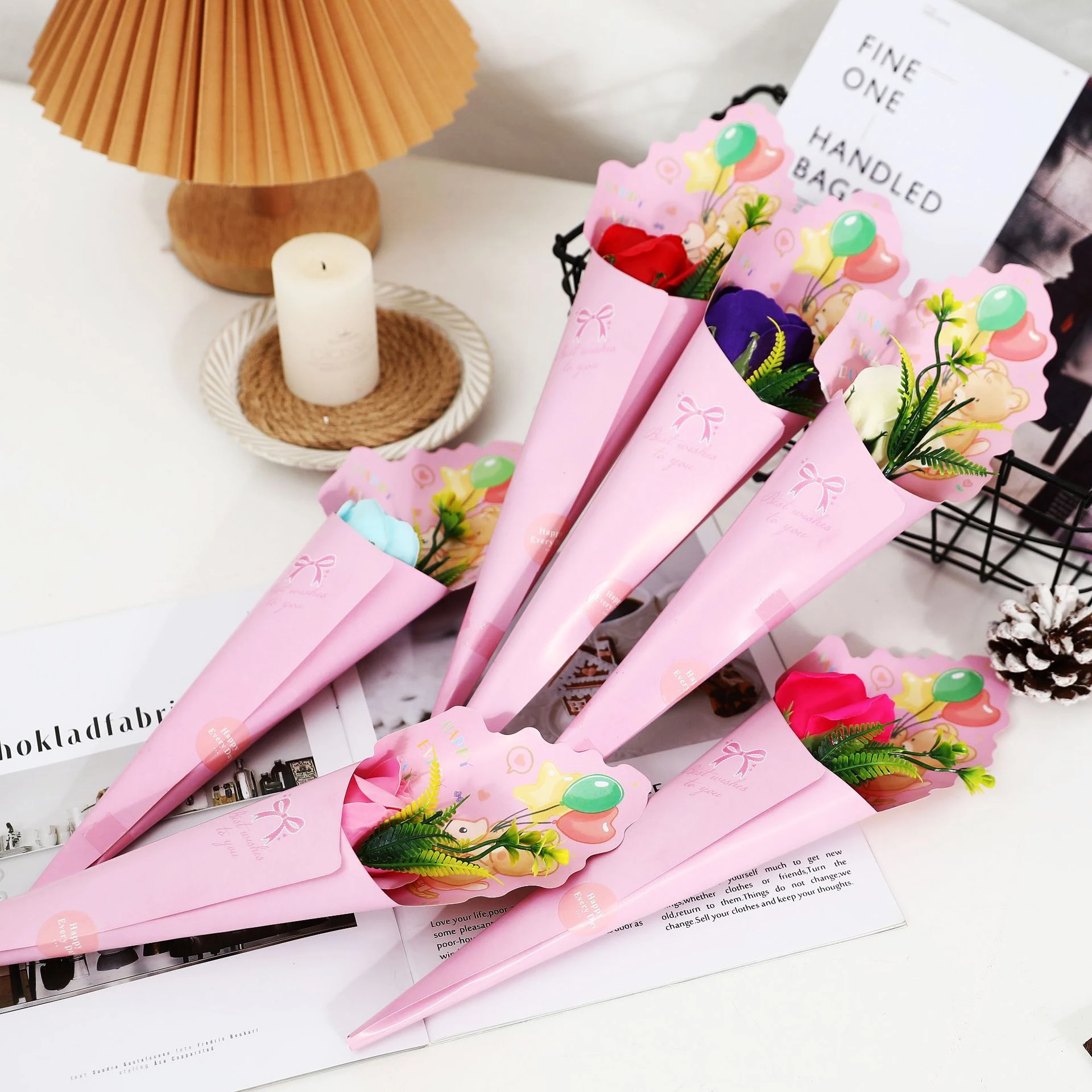 Single Valentine'S Day Bouquet Soap Flowers Single Soap Bouquet 520 Gift Bouquet 6 Colors Paper Card Rose For Valentine'S Day