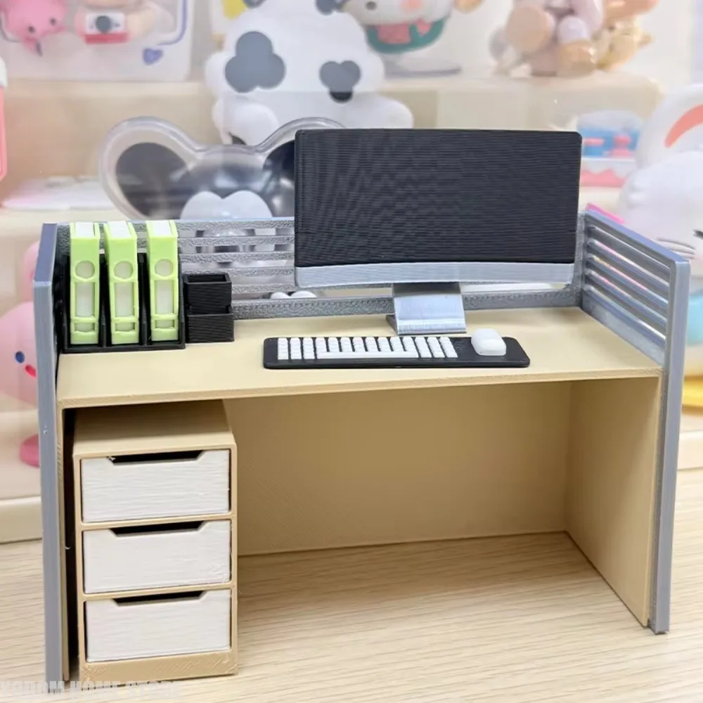1/12 Scale Miniature Office Scene Model Set File Cabinet Computer Desk Chair Home Workspace Decor