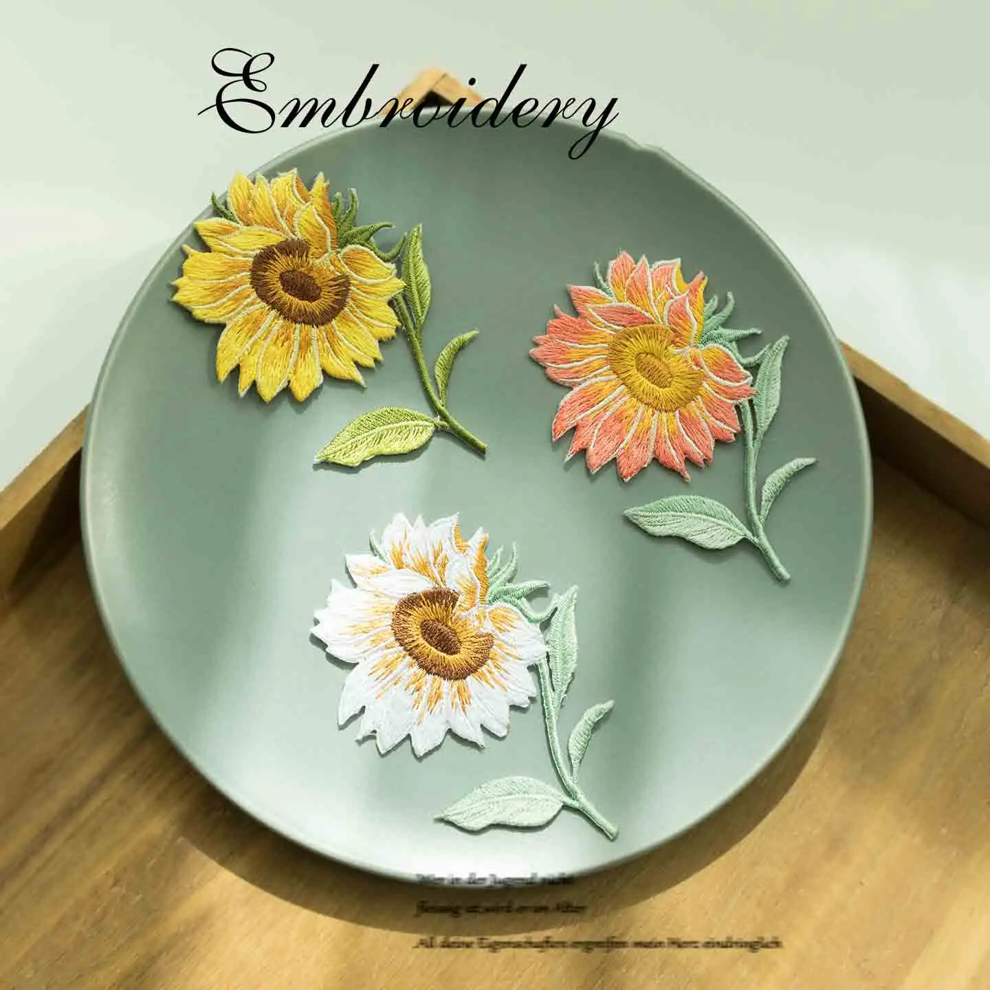 1 Piece Embroidery Pink Yellow White Sunflower Iron on Patch Clothing Bags Sticker DIY Decoration Adhesive Backing 6.8*9.7 CM
