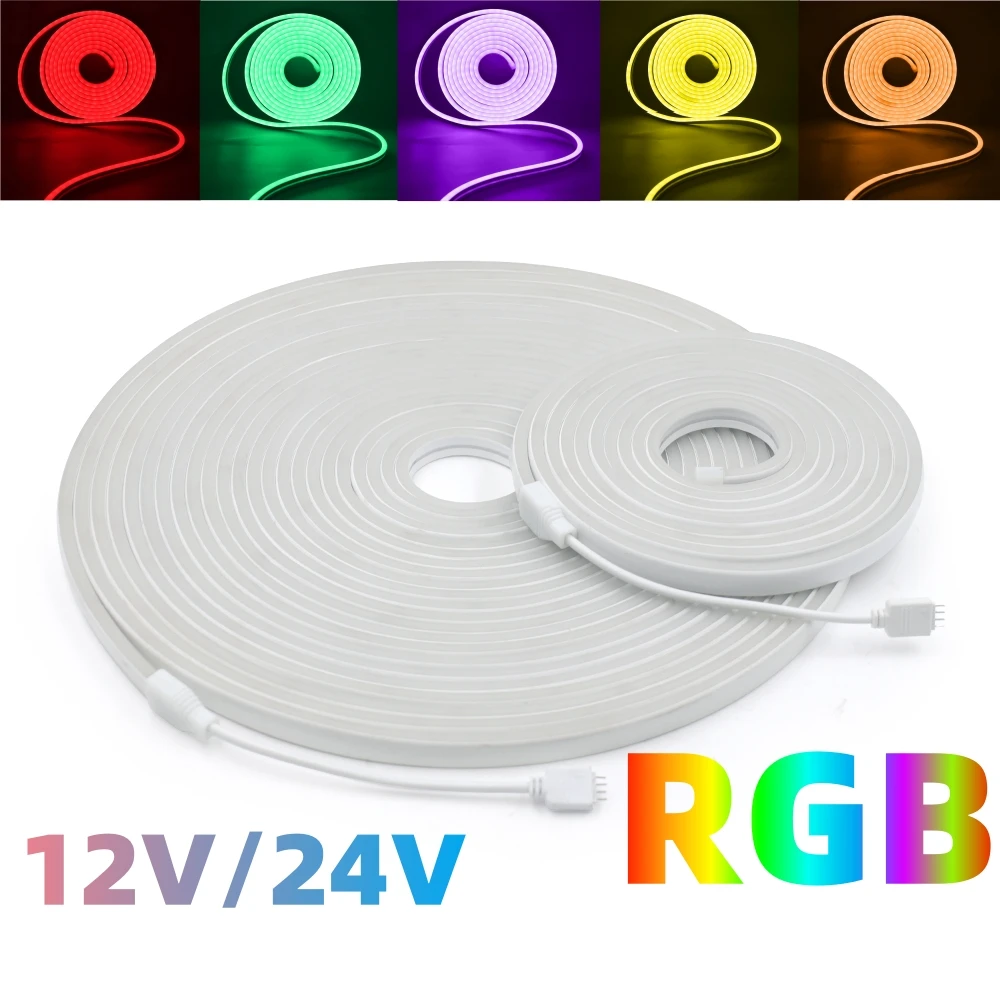 RGB Neon LED Strip 12V 24V 108LEDs/M Flexible Waterproof Silicone Lamp Tape Light 4Pin Ribbon 6X12MM SMD3535 DIY Backlight