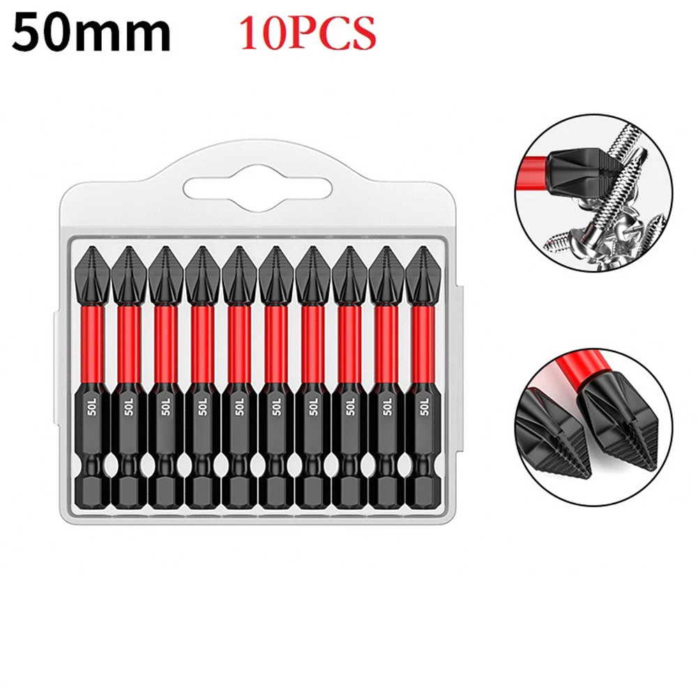 10 PcsPH2 punta a croce a impatto magnetico antiscivolo Set di punte per cacciavite lungo codolo esagonale punta a percussione incrociata per