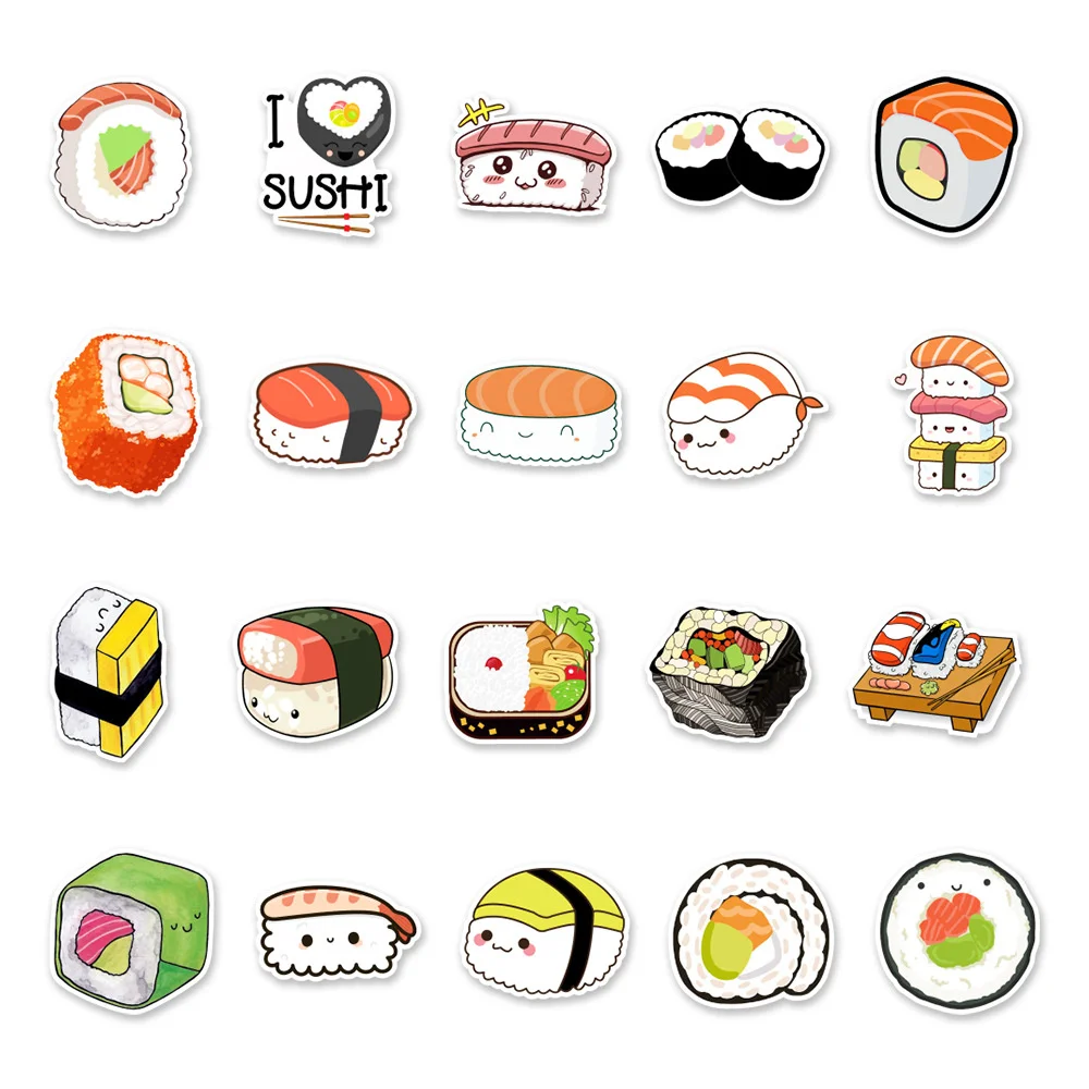 50pcs Kawaii Salmon Sushi Stickers For Journal Stationery Kscraft Laptop Sketchbook Japanese Food Sticker Scrapbooking Supplies