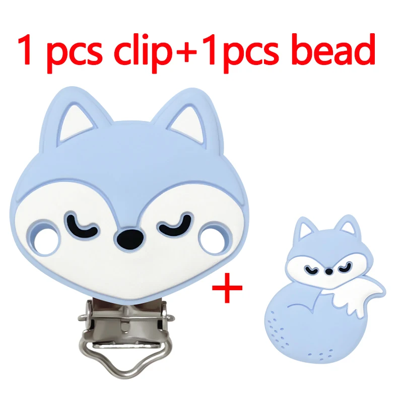 2 Stück/Set Silikon Panda Fuchs Eichhörnchen Schnullerclip Beißperlen DIY Schnullerkette Schmuckzubehör – Detail 4