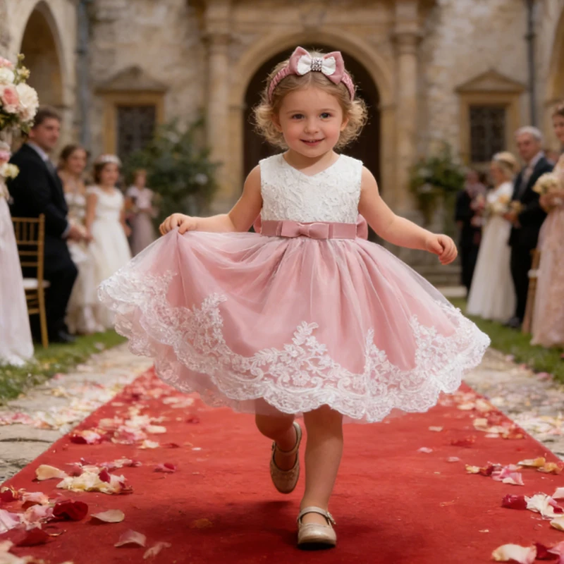 Child Ceremony Dress Toddle Bridesmaid Dress For Girls Wedding Formal Evening Gown Elegant Big Bow Princess Dress Birthday Gown