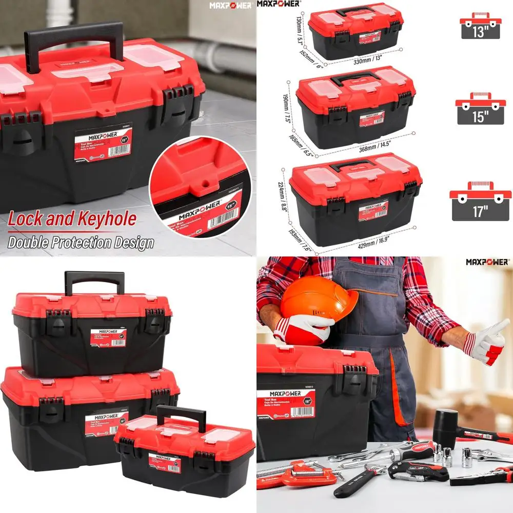 

3-Piece Portable Plastic Toolbox Set with Removable Trays: 13, 15, and 17 for Tool Organization and Storage