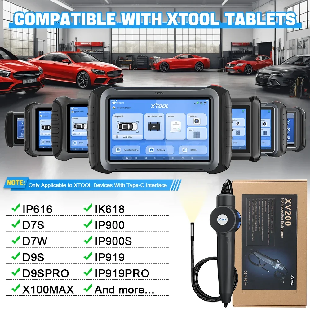 XTOOL XV200 Inspection Camera HD Automotive Industrial Endoscope Waterproof Borescope Camera with 8 LEDs Work with D7/D8S/D9SPRO