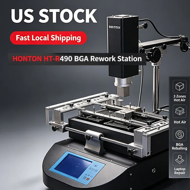 US Stock LYBGA HONTON HT-R490 Hot Air 3 Zones BGA Rework Station, Chip Reballing Soldering Machine for Laptop Motherboard Repair