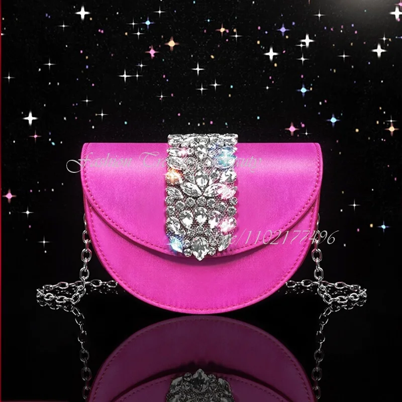 

Woman Colorful Riband Jewelry Silver Bag Silk Evening Bags Dress Luxury Sexy Bling Dark Purple Silk Crossbody Shoulder Shell Bag