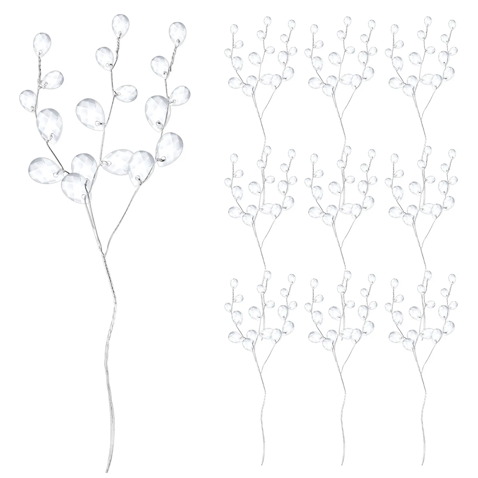 

50pcs 50 Stems Artificial DIY Decorative Flowers Acrylic Bead Drops White Color Crystal Bouquet Decoration Wedding Home Crafts