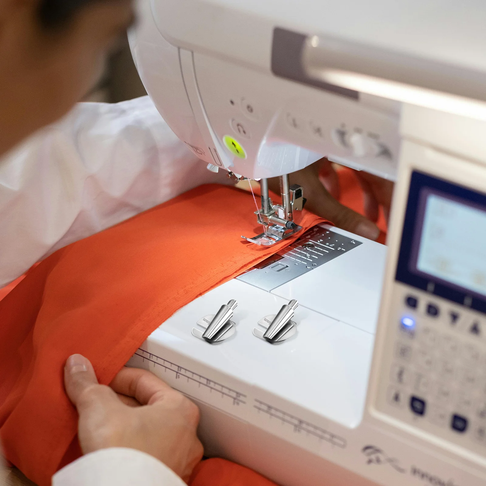 Prensatelas Universal para dobladillo para máquinas de coser, carpeta enrollada con bordes metálicos, accesorio para dobladillo de acero, 6 uds.