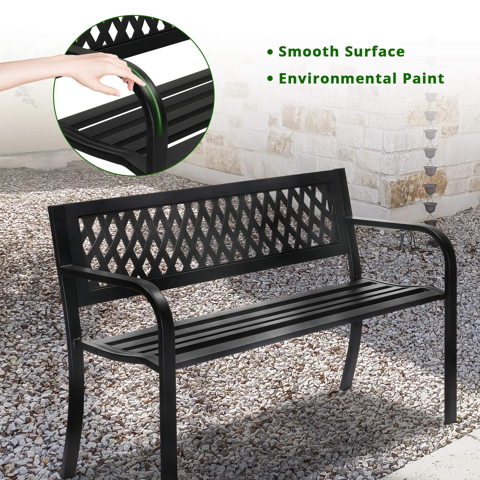 47in PVC Mesh Backrest Iron Bench Black