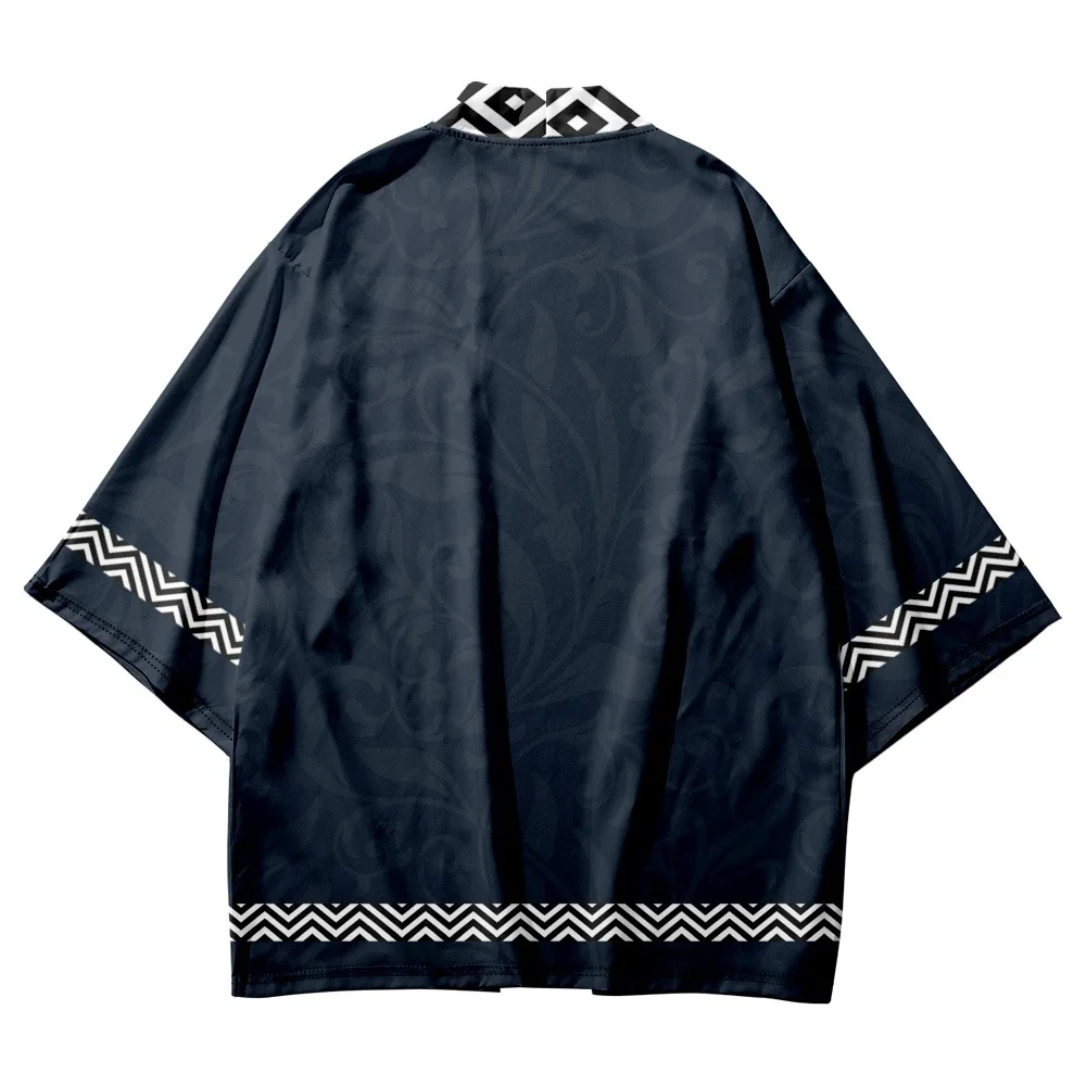 Kimono samurái japonés con estampado geométrico para hombre y mujer, cárdigan Haori, Obi, ropa asiática, Tops de gran tamaño, moda de verano, 2023