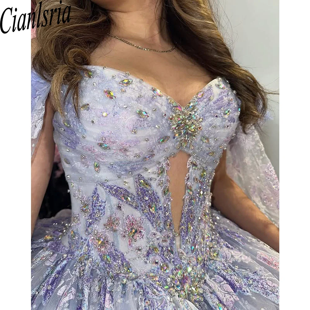 

Роскошные блестящие лавандовые платья Quinceanera, бальное платье принцессы для дня рождения, выпускного вечера, Vestidos De 15, корсет Anos