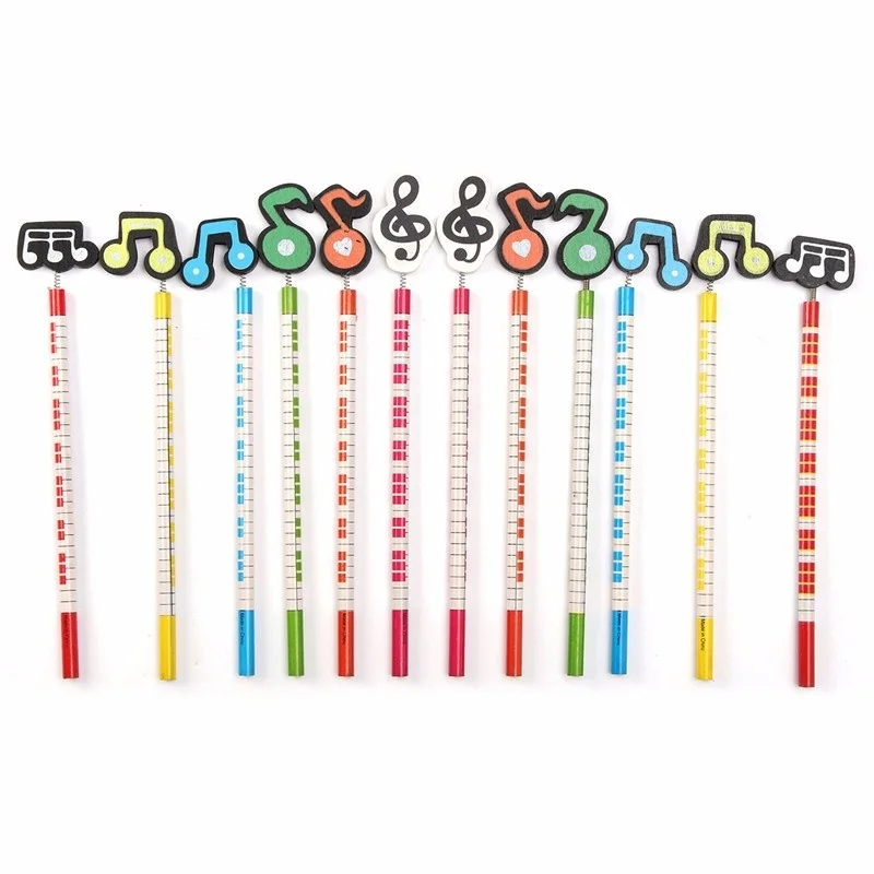 5pcs/lot Musical Note Cartoon Standard Wooden Pencils Stationery for Kids Office School Supplies Pattern Randomly