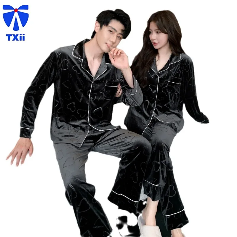 Autumn and Winter Gold Diamond Velvet New Couple Pajamas Red Wedding Embossed High-end Outer Wear Long-sleeved Home Clothes