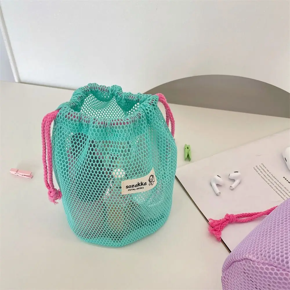 ドーパミンカラードローストリング収納バッグ大容量メッシュポータブルトイレタリーバッグコインパースメイクアップポーチバッグ小物ポーチ