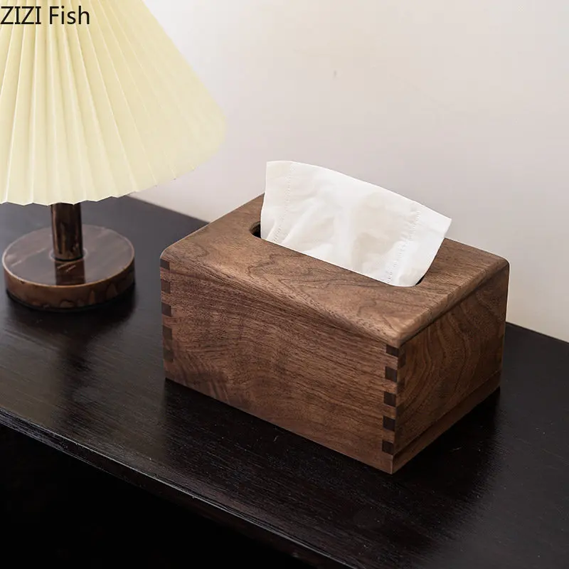 Natural Walnut Wood Tissue Boxes Retro Paper Towel Case Living Room Coffee Table Removable Tissue Box Holder Vintage Home Decor