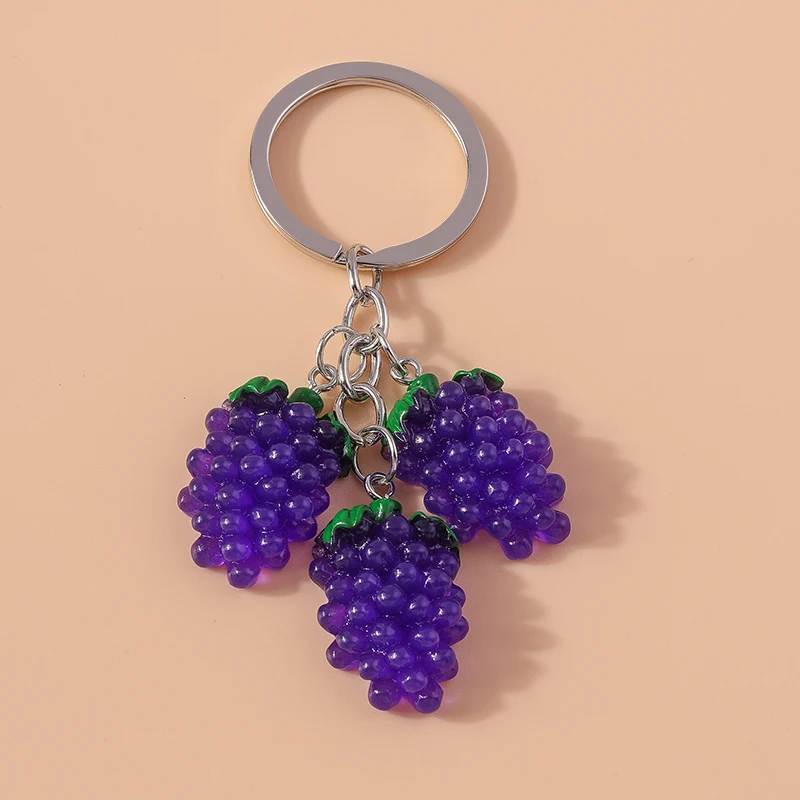 LLavero de fruta de simulación de resina para mujer y niña, colgante de anillo de uva para llave de coche, decoración de bolso, regalo de joyería hecha a mano