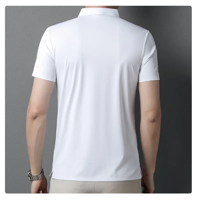 Summer Silk Polo Shirt for Men\'s Youth Lapel Light Luxury Traceless Silk T-shirt Fashion Ice Silk Trend Short sleeved Top