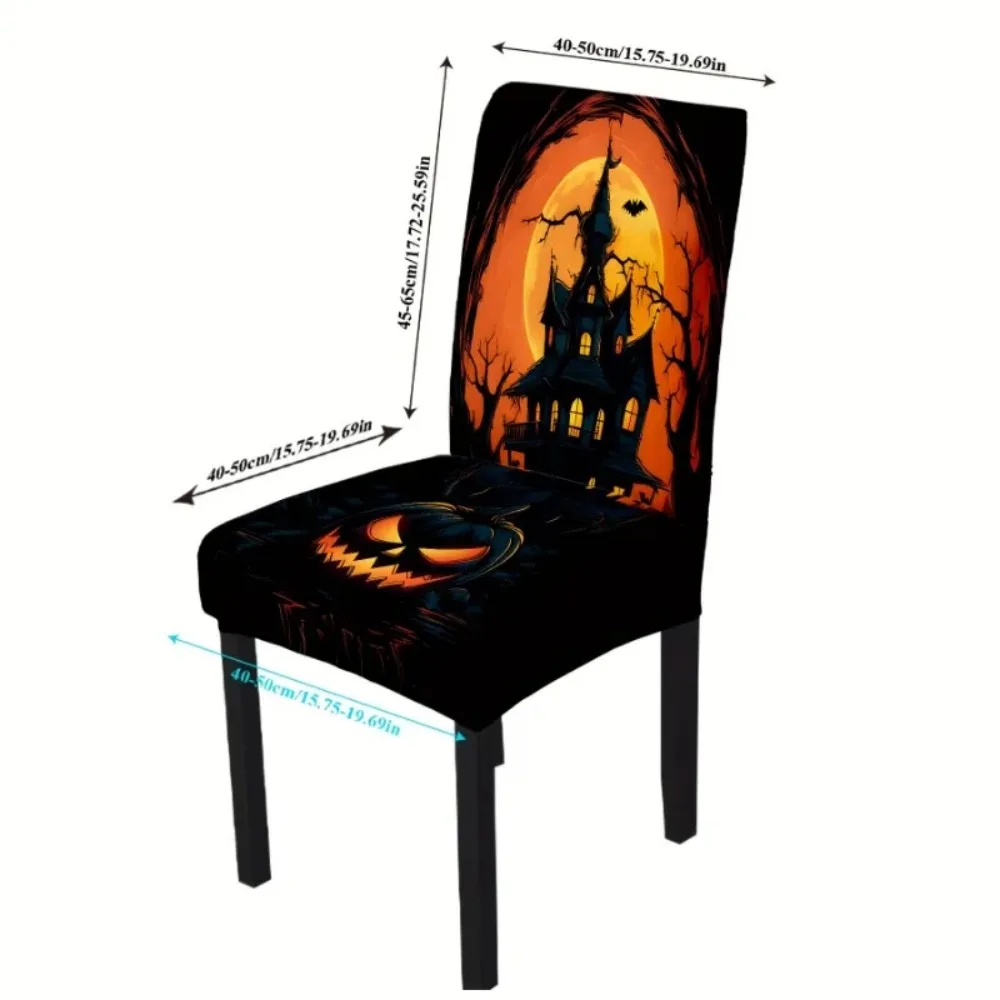 1/4PCS Spooky Halloween Chair Covers Ghost House & Pumpkin Printed Chair Cover for Haunted Home Decor Washable Elastic Closure