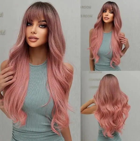 

Artificial wig brown to pink