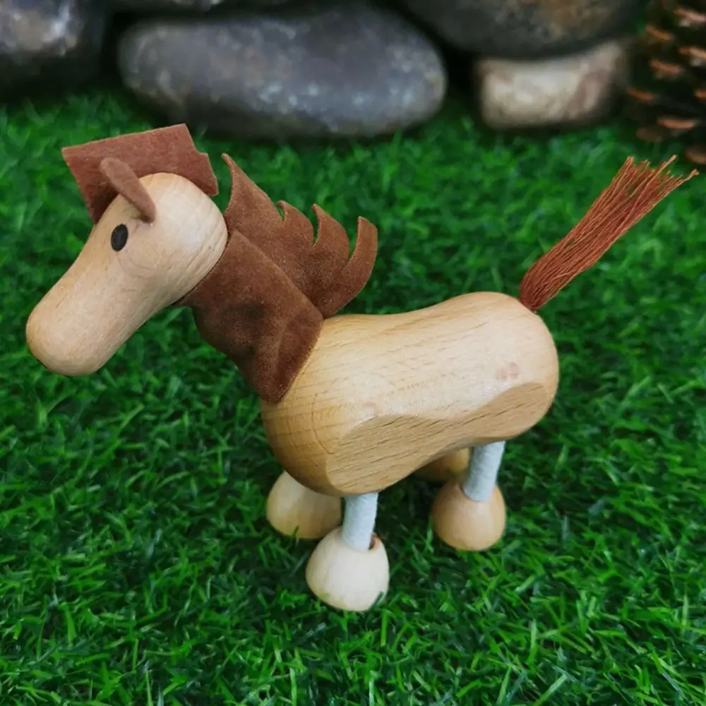 Movable Joint Wooden Animal Toys Giraffe Lion Elephant Monkey Simulation Animal Model Learning Educational