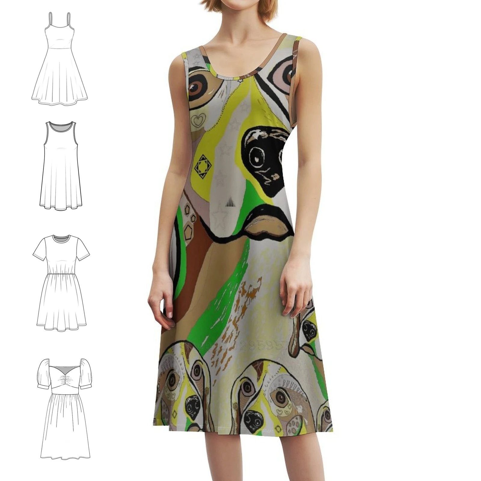 

Beagle And Babies Brown Tones Preppy Style Mini Dress For Women A-Line Loose Fit Casual Day Dress Mother Beagle Mama Mama And