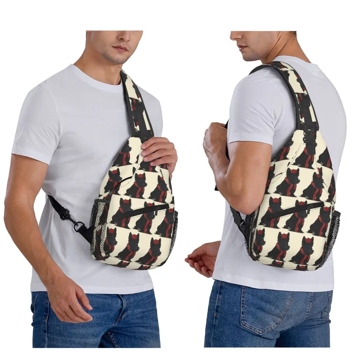 I Love My Scotties Dog Chest Bag Men Sling Crossbody Backpack Chest Bag Travel Hiking Daypack Shoulder Bag