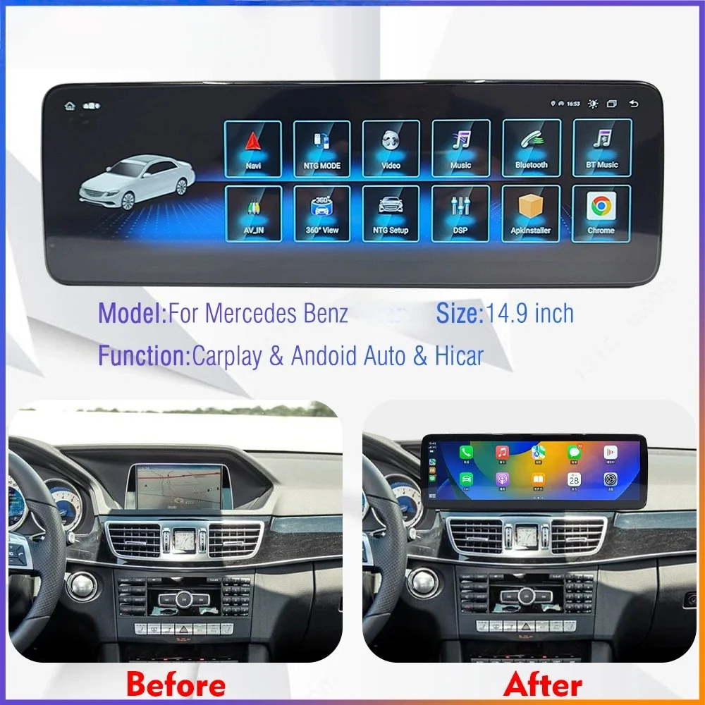 14.9" Multimedia 4G Video Player For Mercedes Benz A\CLA\GLA\B\C\E\ML\GL W246 W204 W212 W166 W176 2011-2019 Wireless CarPlay GPS