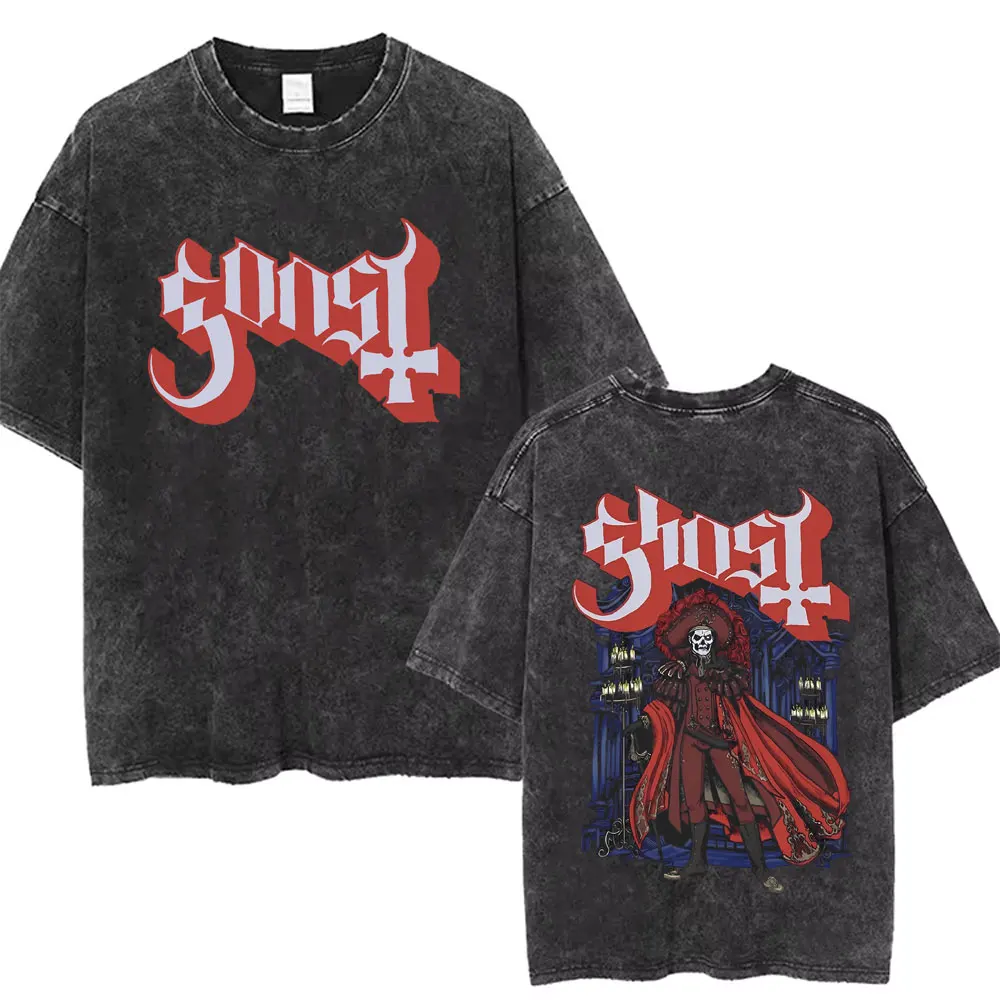 Washed Vintage Ghost Band T-shirts Summer Mens Cotton Oversized T Shirt Men Women Gothic Rock Metal Music Tshirts 90s Streetwear