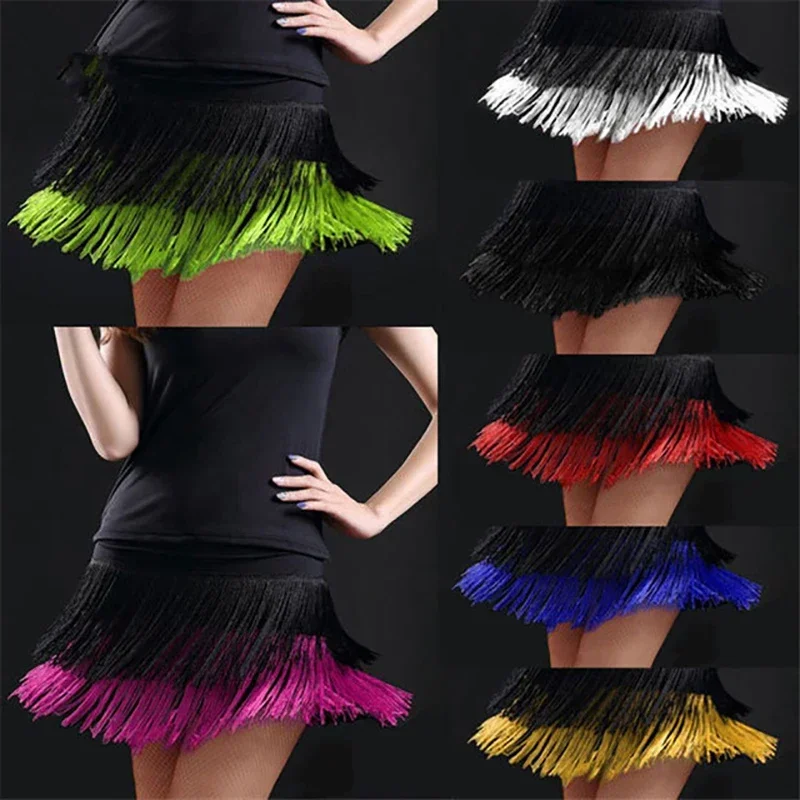 Abito da ballo latino da donna Gonna da ragazza Doppio nappa per adulti Performance sul palco Frangia Tango femminile Sala da ballo Chacha Dancewear