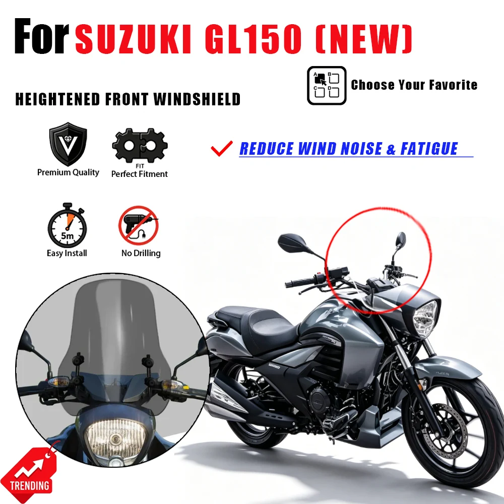 Para Suzuki GL150: Novo Estilo de Para-brisa Elevado, Placa Corta-vento, Acessórios para Moto, Peças de Moto