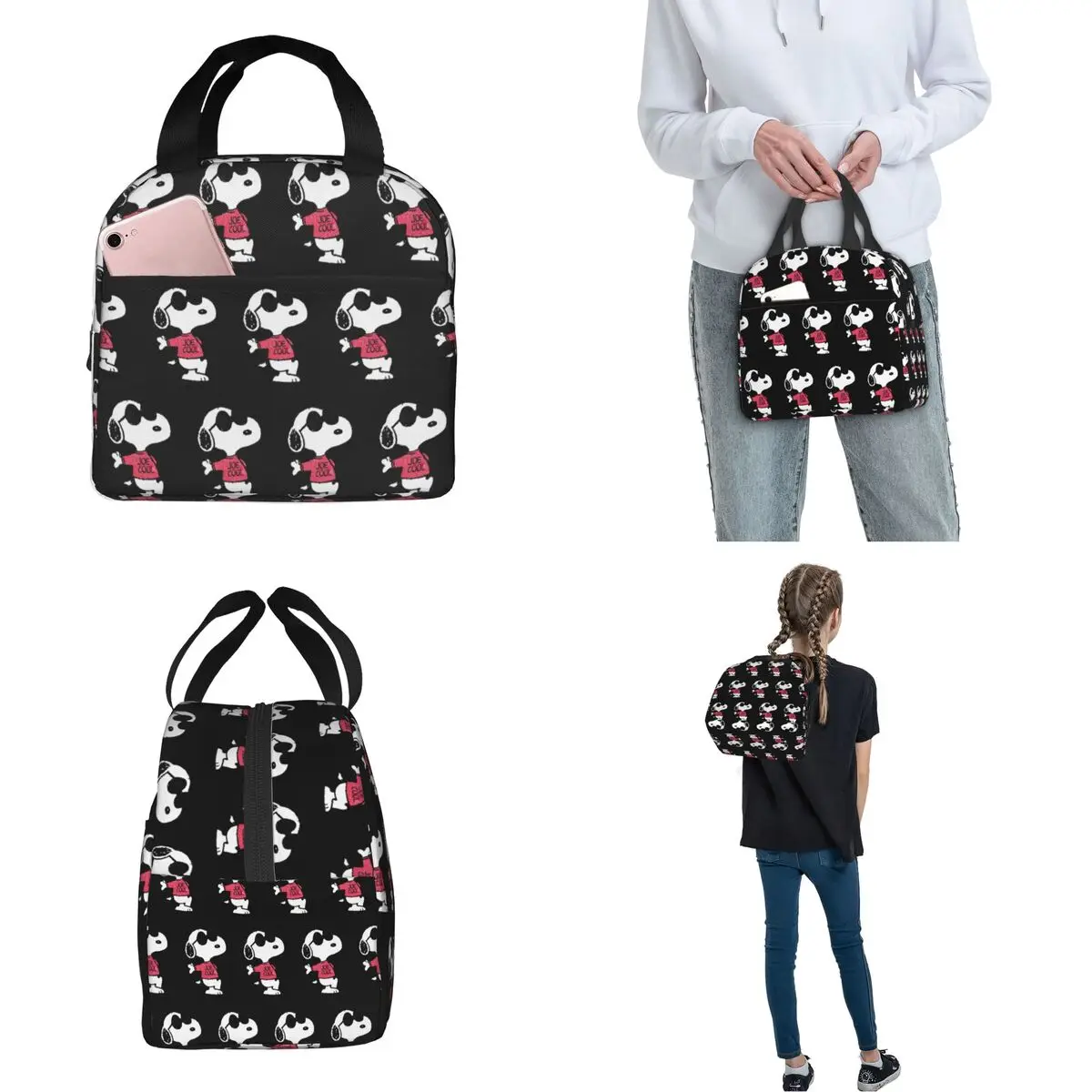 Snoopy Joe Cool Pattern borse per il pranzo isolate contenitore per pasti per cartoni animati borsa termica Tote Lunch Box Office Picnic borse per