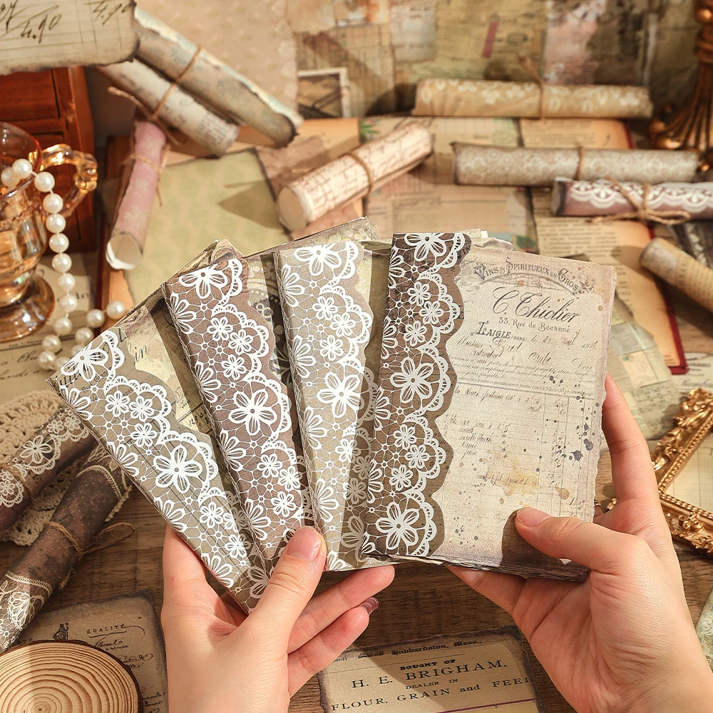 50 Sheets Vintage Lace Scrapbook Paper Pack 50 Different Patterns Non-sticky Collage Paper for Journals Notebooks DIY Crafts