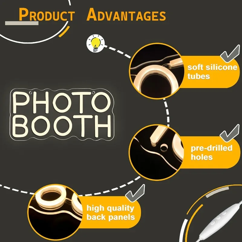 Photo Booth Neon Light, Dimmable Photography Studio Logo LED for Photography Bedroom Wedding Engagement Party Reception Gift