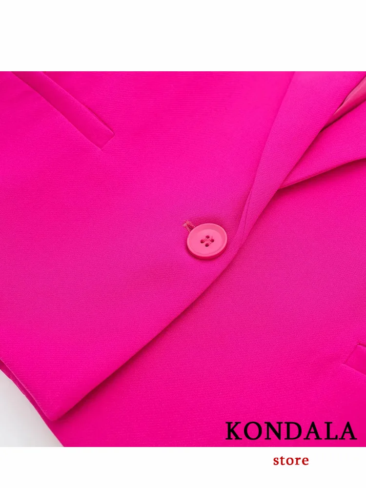 KONDALA Office Lady Blazer Rosered Solid V Neck Long Sleeve Feathers Single Button Short Blazer New Fashion 2023 Autumn Jackets